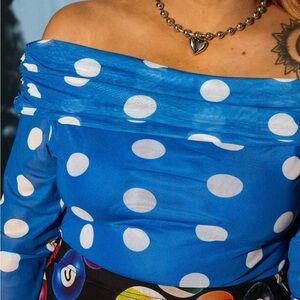 Burnt Toast Blue Polka Dot Off-Shoulder Top 2X/3X